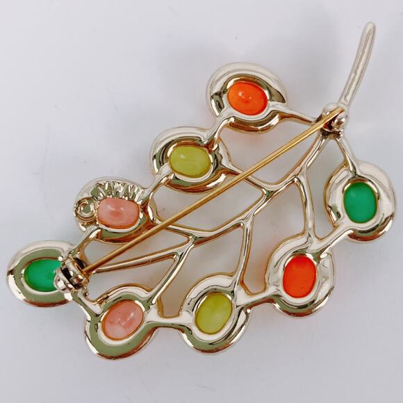 VTG Signed Sarah Coventry Leaf Brooch Pastel Cabochon 1960s Colorful Whimsical - Picture 8 of 11